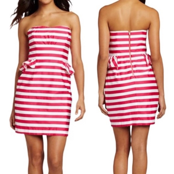 Lilly Pulitzer Maybell Dress Pink Swizzle Stripe Strapless Peplum Size 10, NWT! - Picture 1 of 13
